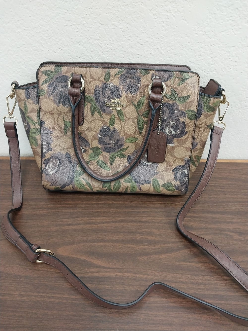COACH Signature Floral Mini Satchel in Brown - Picture 7 of 7